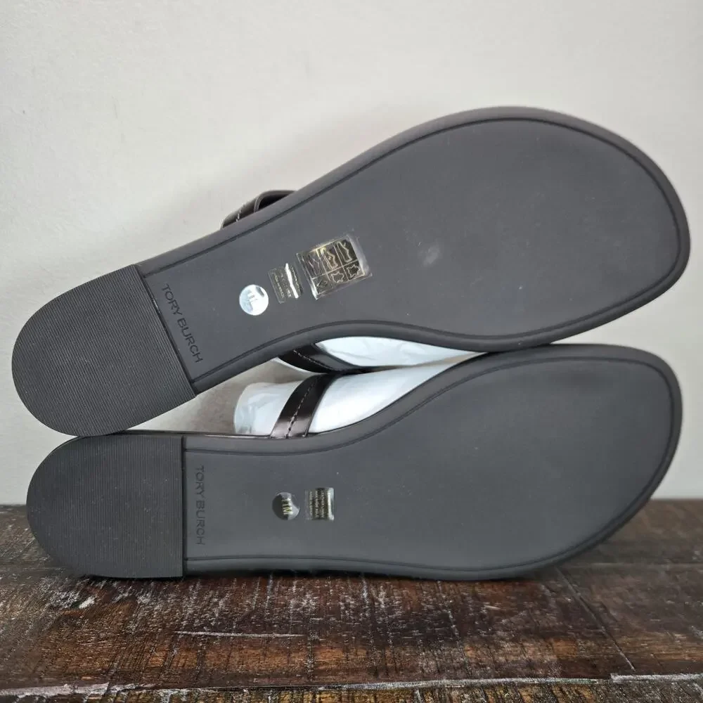 NEW Tory Burch Miller Leather Womens Size 11 Big Logo Sandals Flip Flops Cocoa